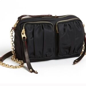 MZ Wallace Penny Bedford Crossbody Bag Black Nylon Gold Chainlink Strap Lined